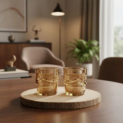 Vaso Whiskero Calavera 290 ml Dorado (1 Unidad)