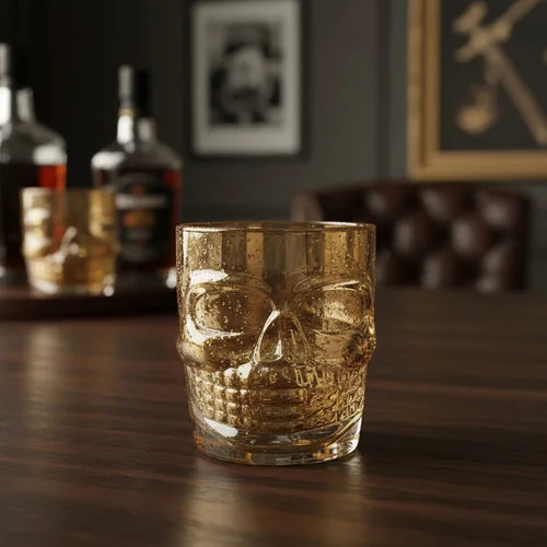 Vaso Whiskero Calavera 290 ml Dorado (1 Unidad)